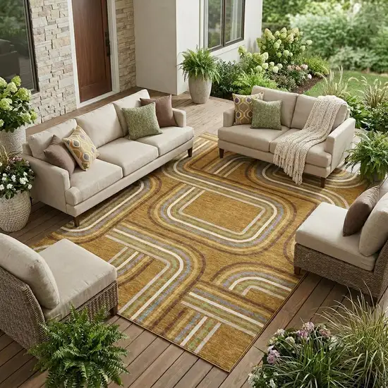 Orange And Gold Geometric Washable Indoor Outdoor Area Rug Photo 1