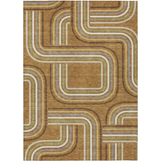 Orange And Gold Geometric Washable Indoor Outdoor Area Rug Photo 2