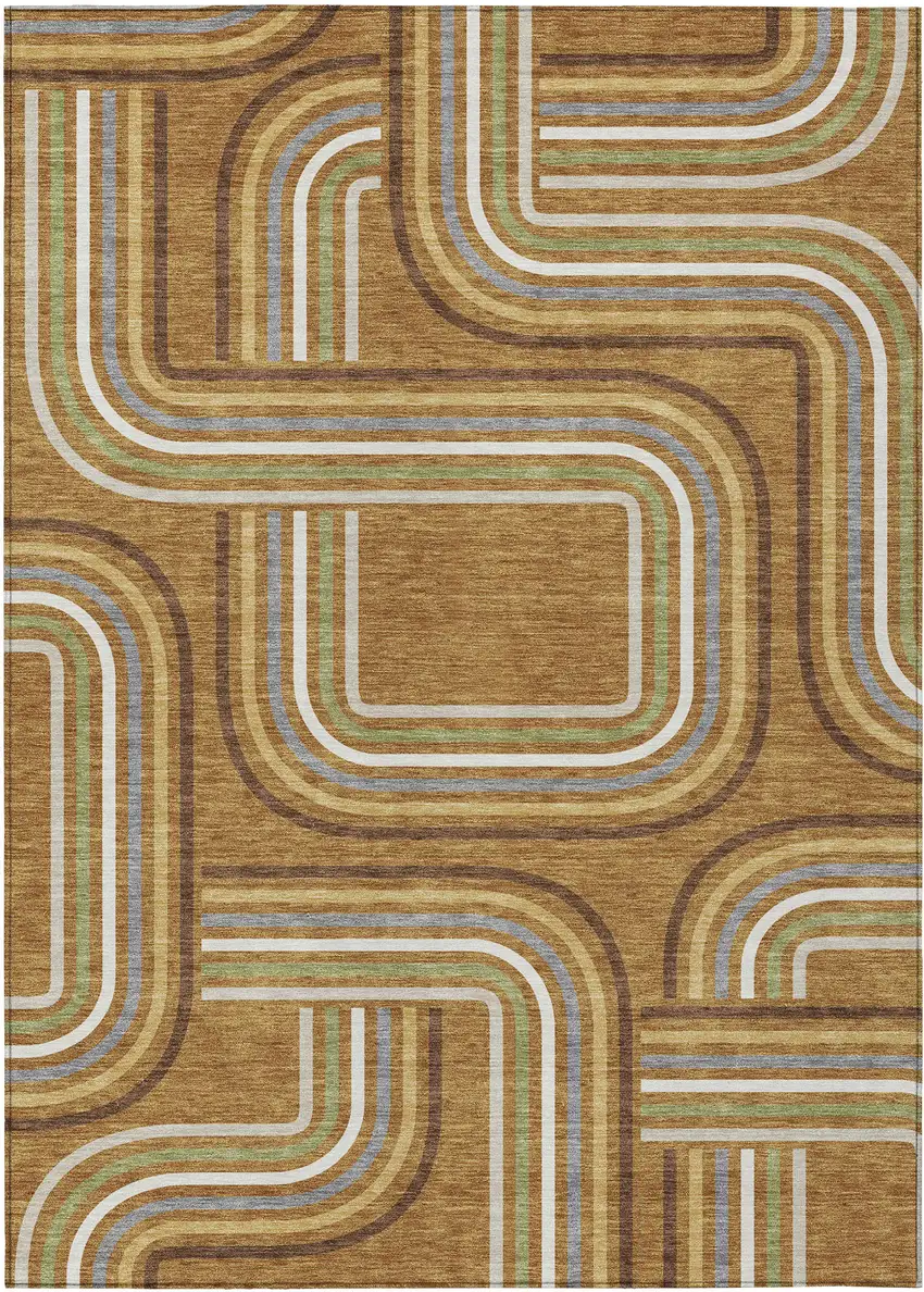 Orange And Gold Geometric Washable Indoor Outdoor Area Rug Photo 2