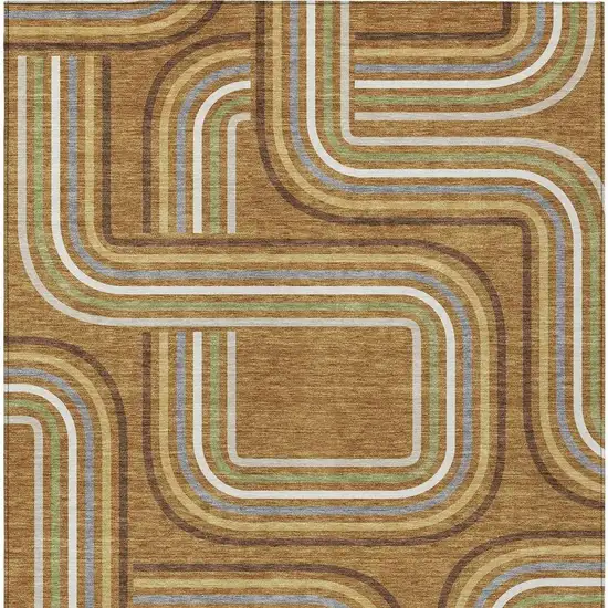Orange And Gold Geometric Washable Indoor Outdoor Area Rug Photo 4