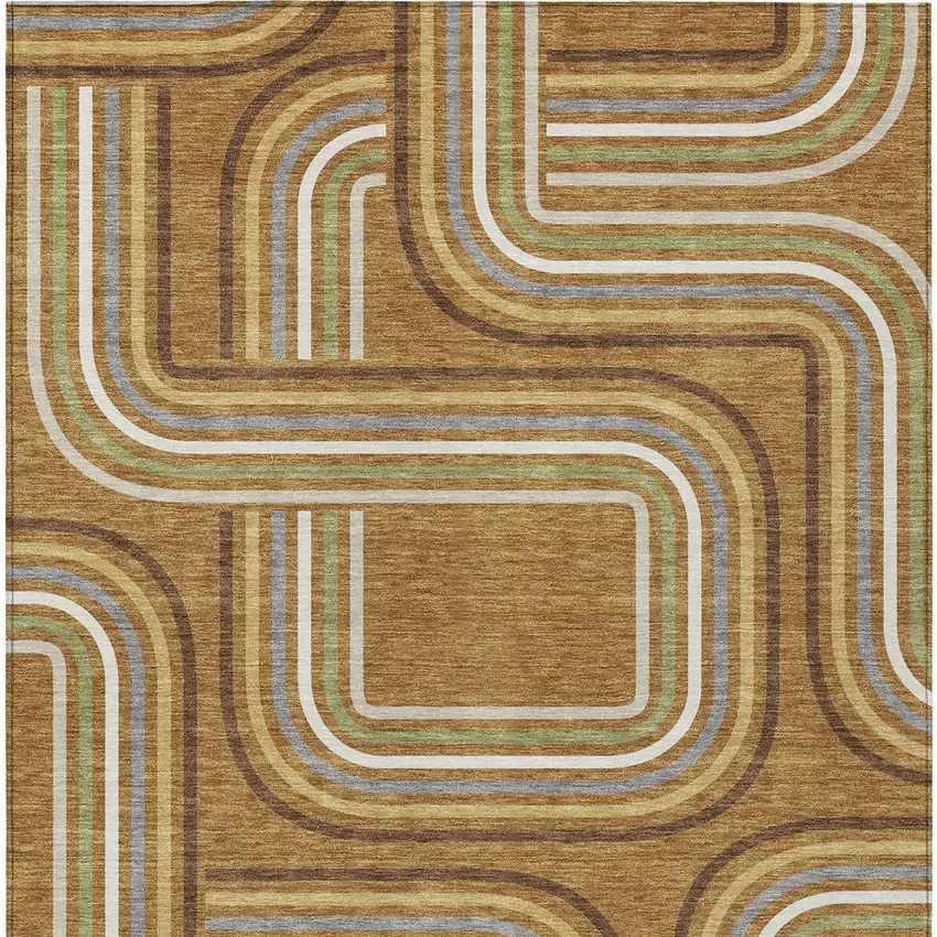 Orange And Gold Geometric Washable Indoor Outdoor Area Rug Photo 4