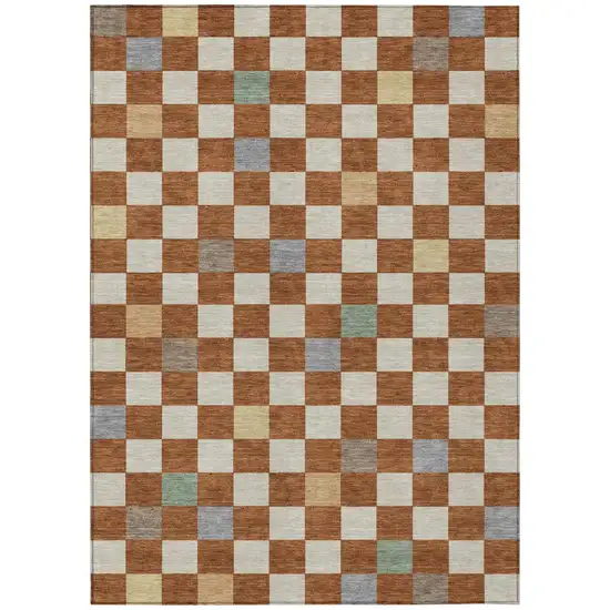 Orange And Gold Geometric Washable Indoor Outdoor Area Rug Photo 2