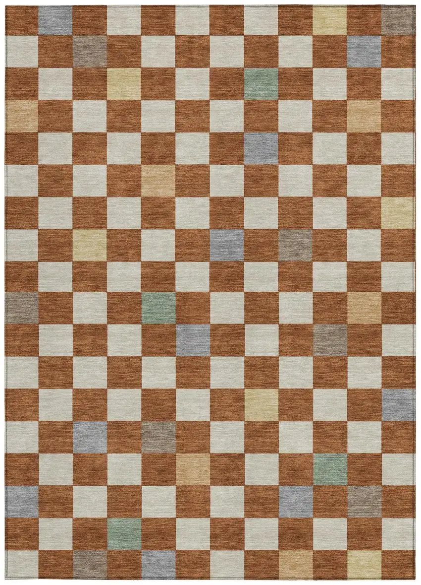 Orange And Gold Geometric Washable Indoor Outdoor Area Rug Photo 4