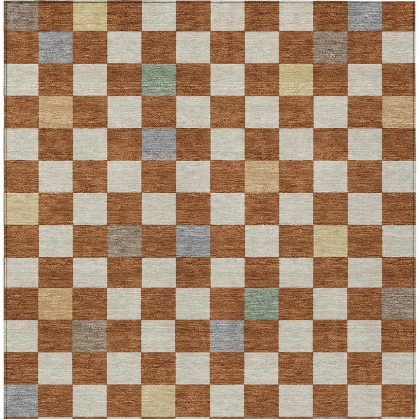Orange And Gold Geometric Washable Indoor Outdoor Area Rug Photo 6