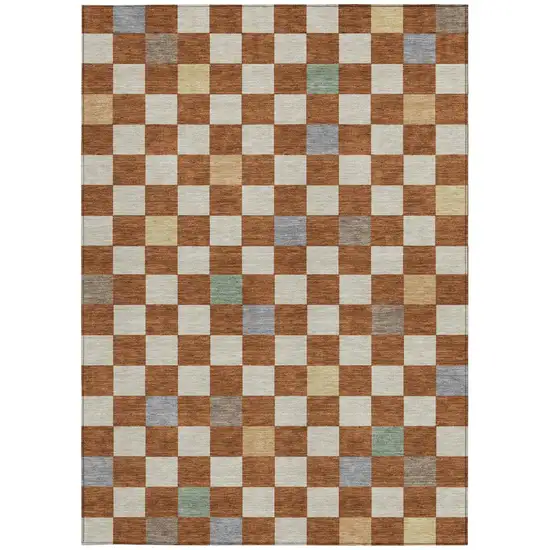 Orange And Gold Geometric Washable Indoor Outdoor Area Rug Photo 4