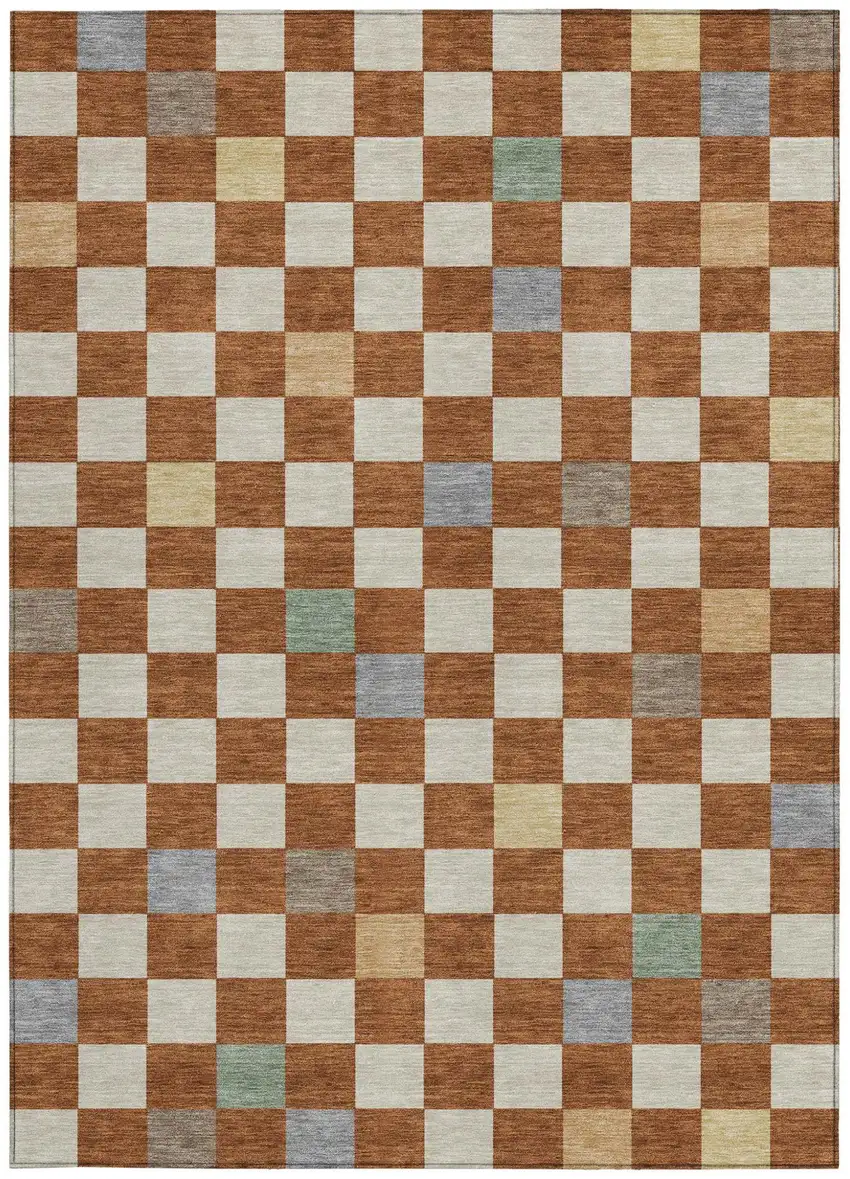Orange And Gold Geometric Washable Indoor Outdoor Area Rug Photo 4