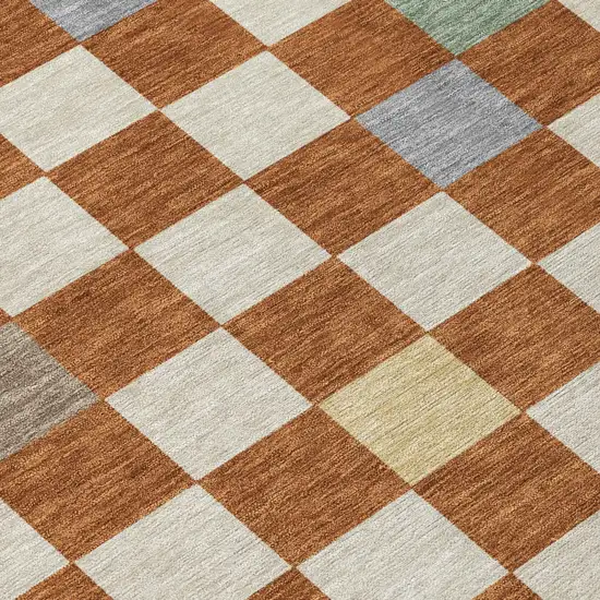 Orange And Gold Geometric Washable Indoor Outdoor Area Rug Photo 8