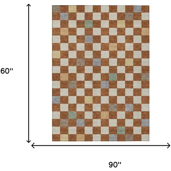 Orange And Gold Geometric Washable Indoor Outdoor Area Rug Photo 9