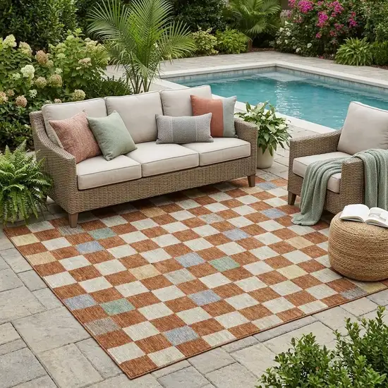 Orange And Gold Geometric Washable Indoor Outdoor Area Rug Photo 1