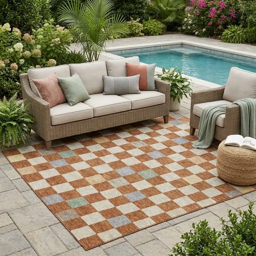 Orange And Gold Geometric Washable Indoor Outdoor Area Rug Photo 1