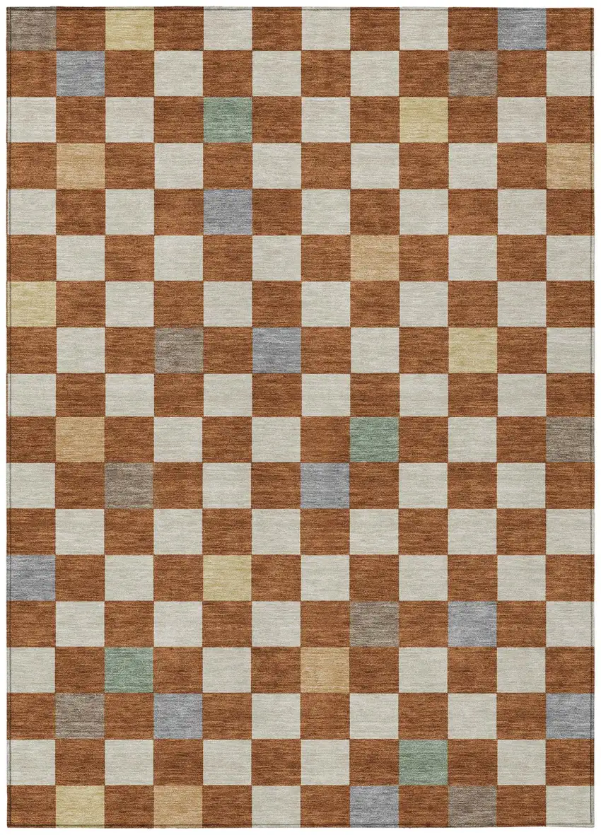 Orange And Gold Geometric Washable Indoor Outdoor Area Rug Photo 2