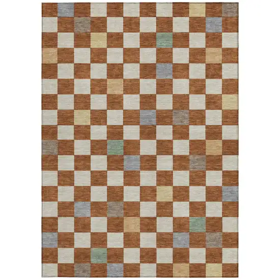 Orange And Gold Geometric Washable Indoor Outdoor Area Rug Photo 3