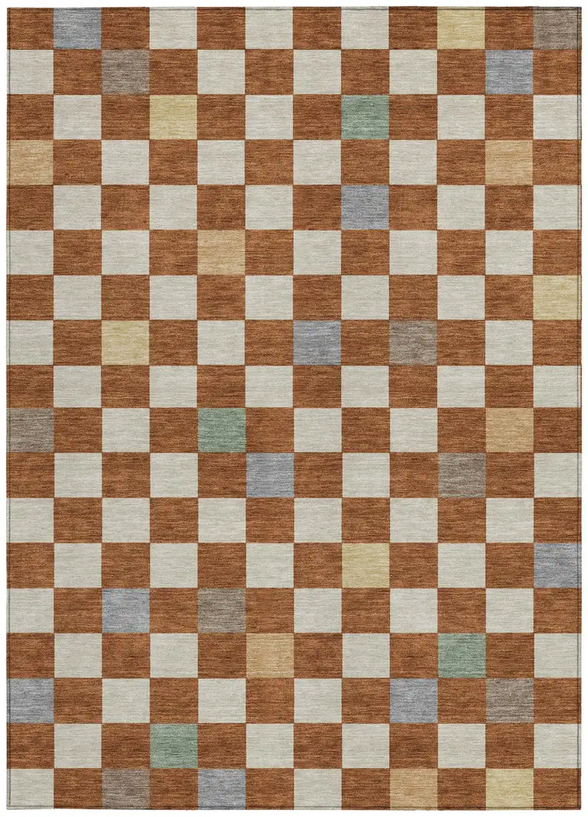 Orange And Gold Geometric Washable Indoor Outdoor Area Rug Photo 3