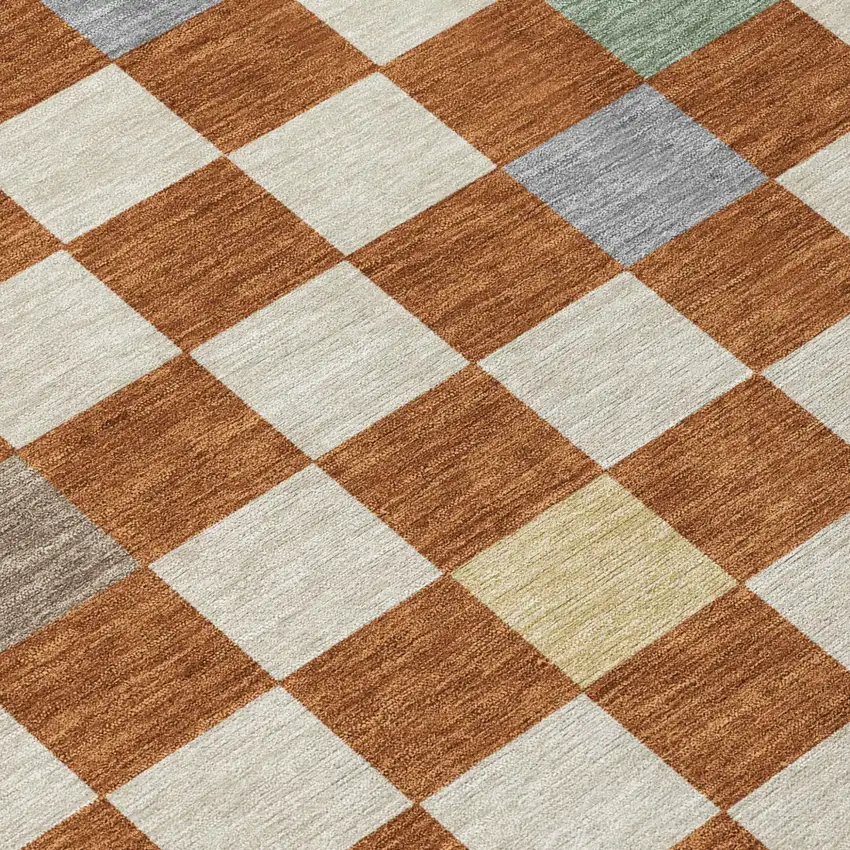 Orange And Gold Geometric Washable Indoor Outdoor Area Rug Photo 7