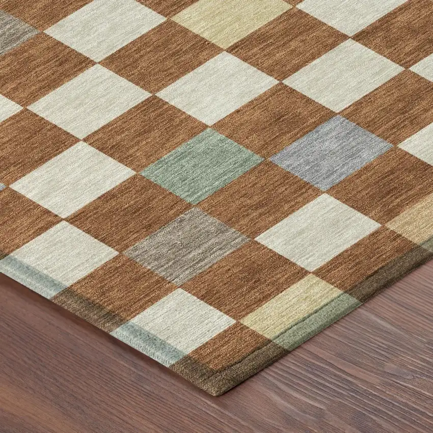 Orange And Gold Geometric Washable Indoor Outdoor Area Rug Photo 6