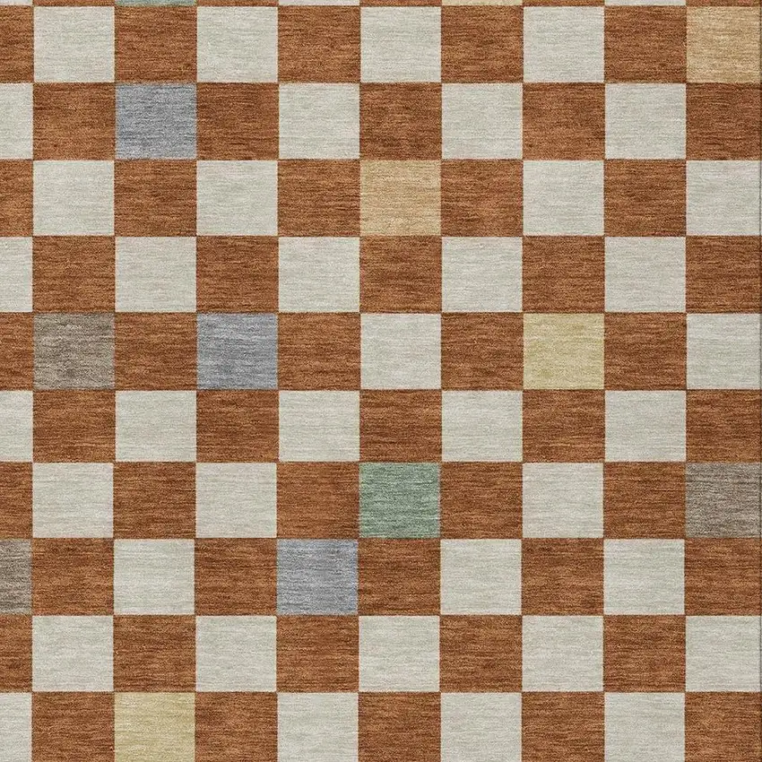 Orange And Gold Geometric Washable Indoor Outdoor Area Rug Photo 3