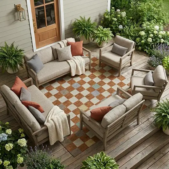 Orange And Gold Geometric Washable Indoor Outdoor Area Rug Photo 1