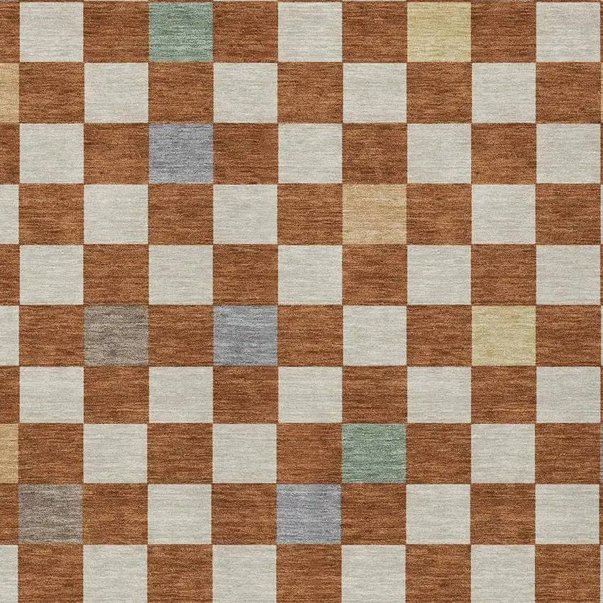 Orange And Gold Geometric Washable Indoor Outdoor Area Rug Photo 5