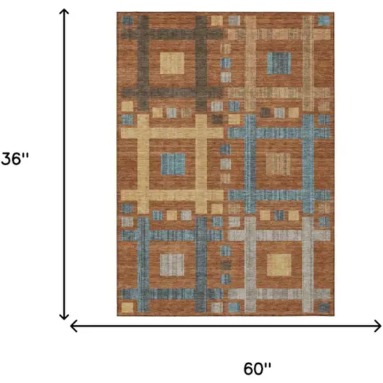 Orange And Gold Geometric Washable Indoor Outdoor Area Rug Photo 6