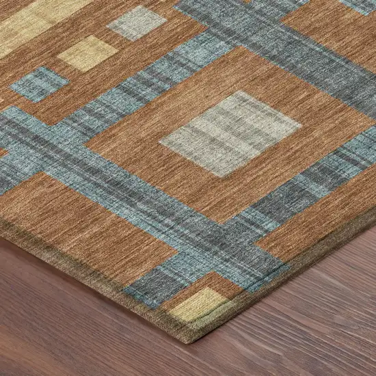 Orange And Gold Geometric Washable Indoor Outdoor Area Rug Photo 4