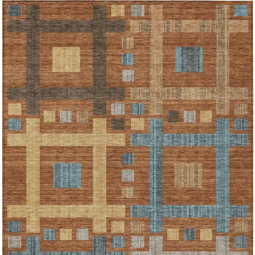Orange And Gold Geometric Washable Indoor Outdoor Area Rug Photo 3
