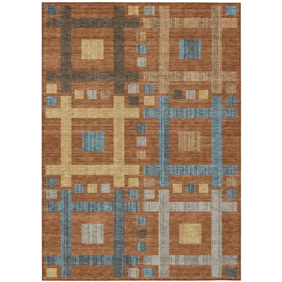Orange And Gold Geometric Washable Indoor Outdoor Area Rug Photo 2