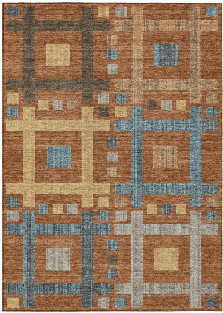 Orange And Gold Geometric Washable Indoor Outdoor Area Rug Photo 2