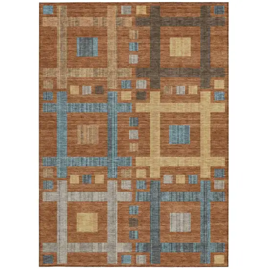Orange And Gold Geometric Washable Indoor Outdoor Area Rug Photo 4