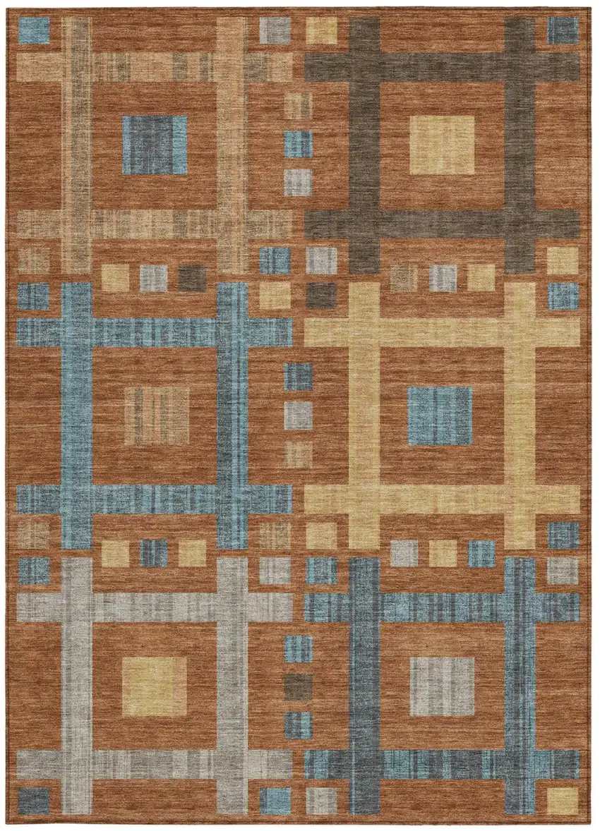 Orange And Gold Geometric Washable Indoor Outdoor Area Rug Photo 4