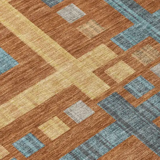 Orange And Gold Geometric Washable Indoor Outdoor Area Rug Photo 6