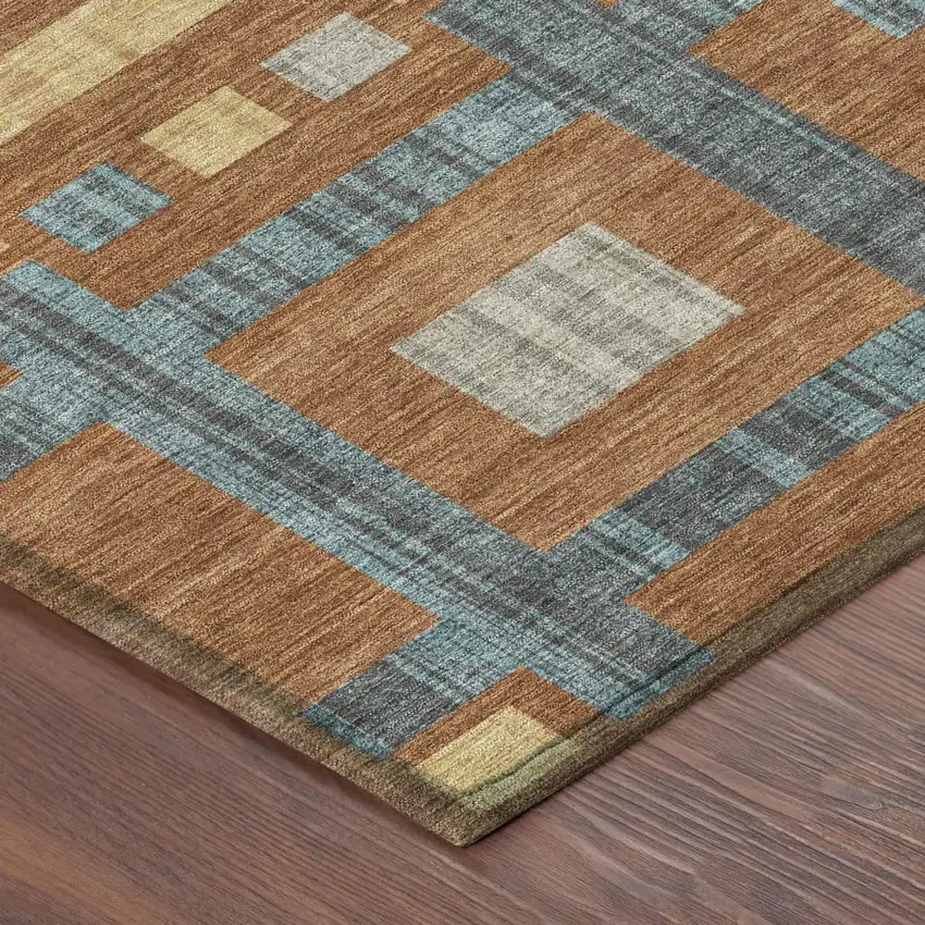 Orange And Gold Geometric Washable Indoor Outdoor Area Rug Photo 5