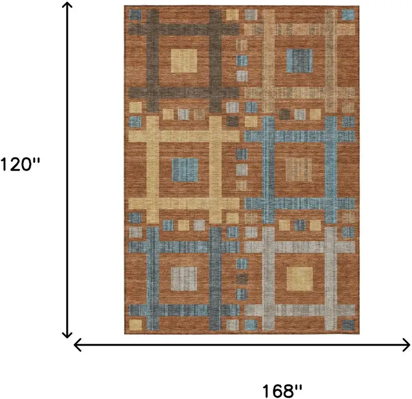 Orange And Gold Geometric Washable Indoor Outdoor Area Rug Photo 7