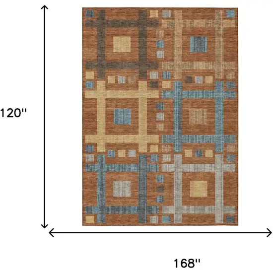 Orange And Gold Geometric Washable Indoor Outdoor Area Rug Photo 7