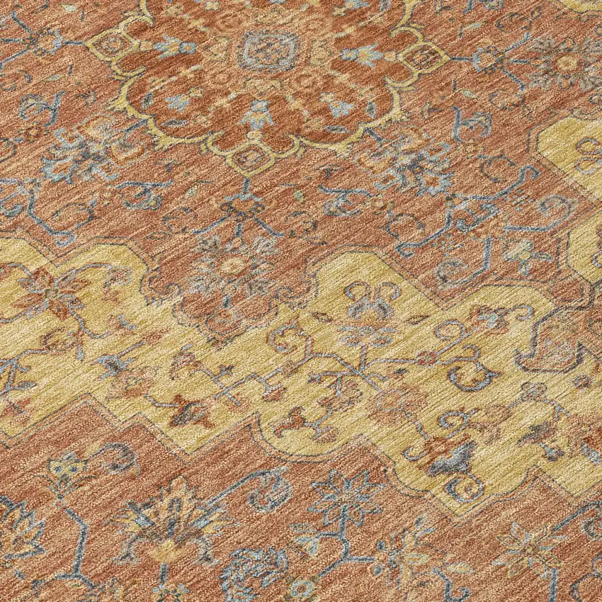 Orange And Gold Medallion Washable Indoor Outdoor Area Rug Photo 6