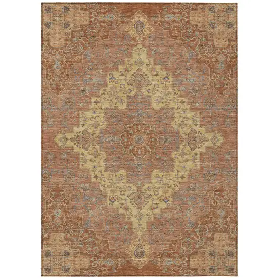 Orange And Gold Medallion Washable Indoor Outdoor Area Rug Photo 2