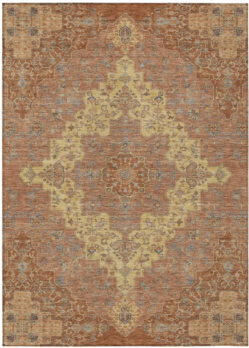 Orange And Gold Medallion Washable Indoor Outdoor Area Rug Photo 2