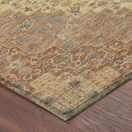 Orange And Gold Medallion Washable Indoor Outdoor Area Rug Photo 5