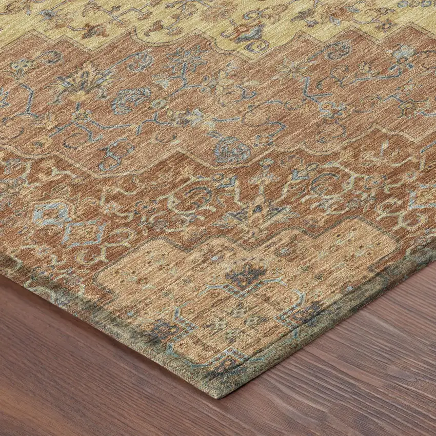 Orange And Gold Medallion Washable Indoor Outdoor Area Rug Photo 5