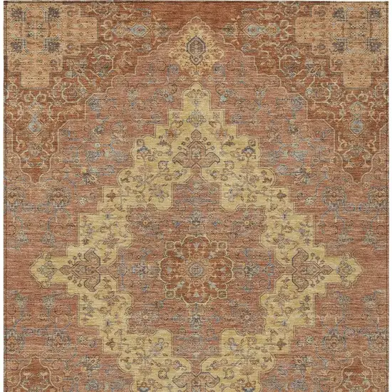 Orange And Gold Medallion Washable Indoor Outdoor Area Rug Photo 4