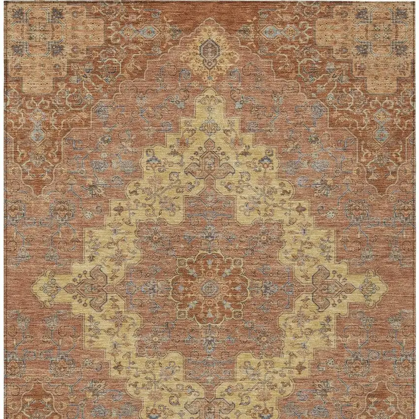 Orange And Gold Medallion Washable Indoor Outdoor Area Rug Photo 4