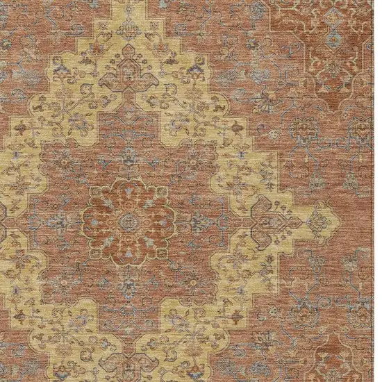 Orange And Gold Medallion Washable Indoor Outdoor Area Rug Photo 3