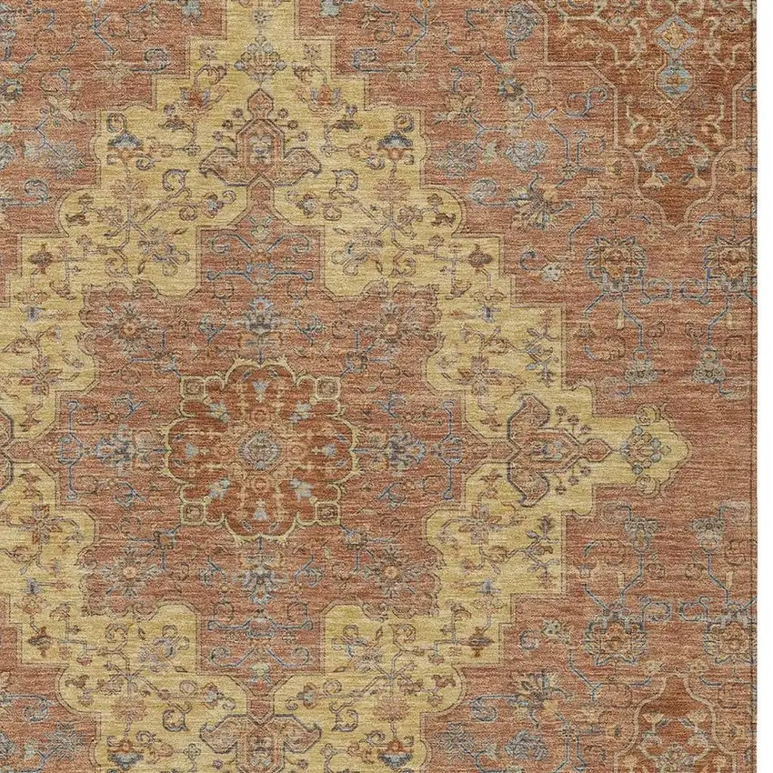 Orange And Gold Medallion Washable Indoor Outdoor Area Rug Photo 3