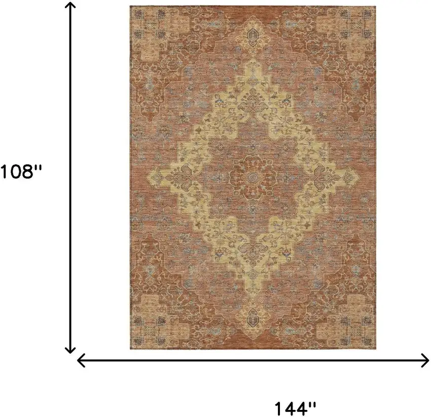 Orange And Gold Medallion Washable Indoor Outdoor Area Rug Photo 7