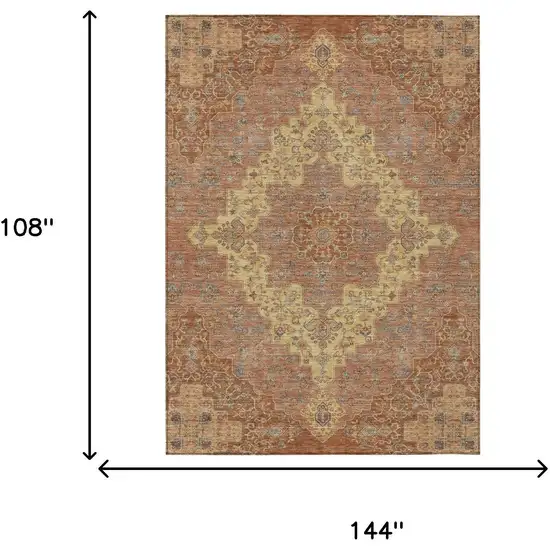 Orange And Gold Medallion Washable Indoor Outdoor Area Rug Photo 7