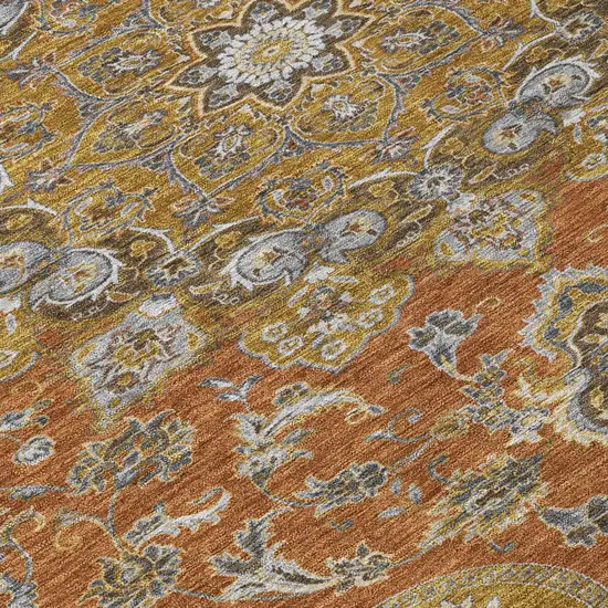 Orange And Gold Oriental Washable Indoor Outdoor Area Rug Photo 4