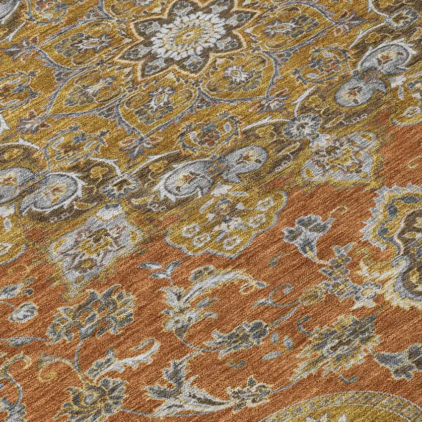 Orange And Gold Oriental Washable Indoor Outdoor Area Rug Photo 4