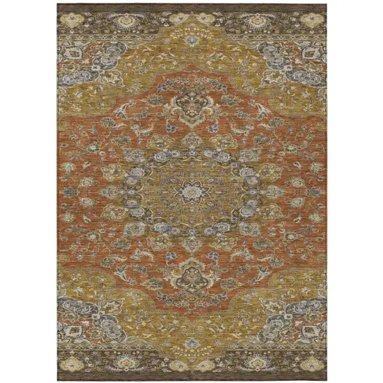 Orange And Gold Oriental Washable Indoor Outdoor Area Rug Photo 2