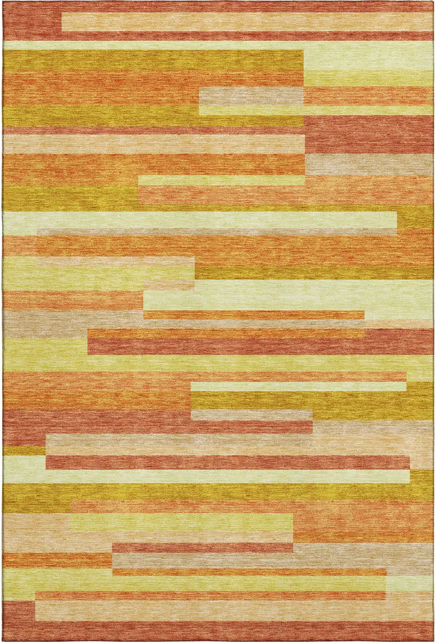 Orange And Gold Striped Washable Area Rug With UV Protection Photo 1