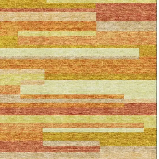 Orange And Gold Striped Washable Area Rug With UV Protection Photo 3