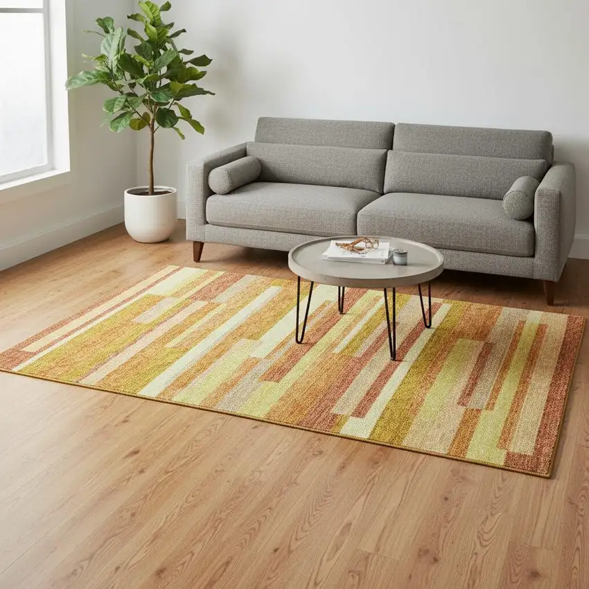 Orange And Gold Striped Washable Area Rug With UV Protection Photo 2
